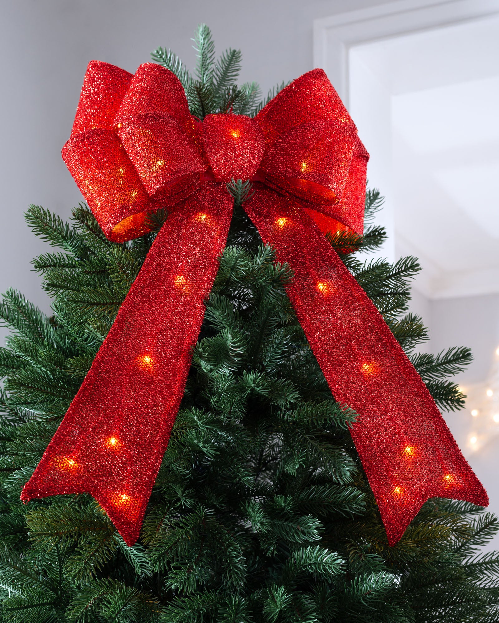 Pre-Lit Bow Tree Topper, Red, 60 cm — We R Christmas